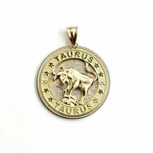 Load image into Gallery viewer, 10k yellow solid Gold round Taurus bull zodiac Pendant charm fine jewelry 2.4g