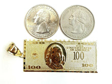 Load image into Gallery viewer, 14k yellow gold 100 dollar bill money lucky pendant charm fine jewelry 9.8g
