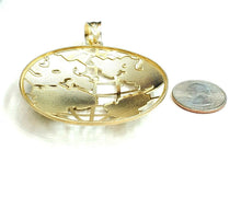 Load image into Gallery viewer, 10k yellow gold round globe planet earth world map pendant jewelry 2.56" 19.9g