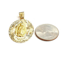 Load image into Gallery viewer, 14k yellow gold oval virgin Mary Guadalupe religious pendant diamond cut 5.8g