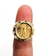Load image into Gallery viewer, 14K Gold nugget coin ring size 10.5 14.4g 5 dollar 1/10 oz 22k American Eagle
