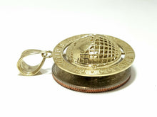 Load image into Gallery viewer, 10k yellow gold round globe planet earth world map pendant 2 sides 3D gift 4.5g