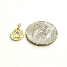 Load image into Gallery viewer, 14k yellow Gold Tiny Alcoholics Anonymous circle triangle AA Symbol Pendant 0.7g