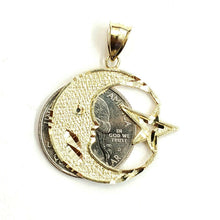 Load image into Gallery viewer, 10k yellow gold moon and star pendant charm diamond cut astronomy jewelry 2.6g