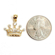 Load image into Gallery viewer, 14k yellow gold 15 años 15 years crown pendant cubic zirconia jewelry 1.8g