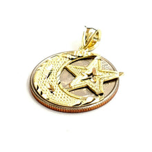 Load image into Gallery viewer, 10k yellow gold moon and star pendant charm diamond cut astronomy jewelry 1.8g