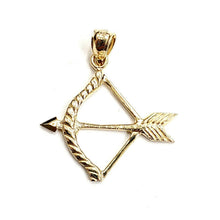 Load image into Gallery viewer, New 14k yellow Gold Bow and Arrow Hunting Pendant Charm gift fine Jewelry 1.6g