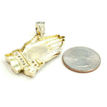 Load image into Gallery viewer, 10k yellow gold praying hands pendant cubic zirconia religious jewelry 9.6g
