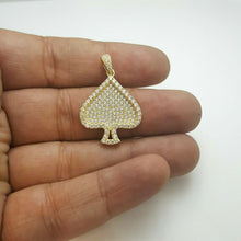 Load image into Gallery viewer, 14k yellow Gold Ace of spade Pendant with cubic zirconia fine gift jewelry 4.6g