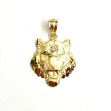 Load image into Gallery viewer, 14k yellow solid Gold tiger male head face Pendant diamond cut fine jewelry 2g