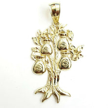 Load image into Gallery viewer, 10k yellow gold dollar sign money bag tree lucky pendant charm fine jewelry 6.7g
