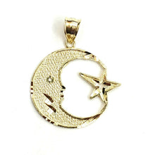 Load image into Gallery viewer, 10k yellow gold moon and star pendant charm diamond cut astronomy jewelry 2.6g