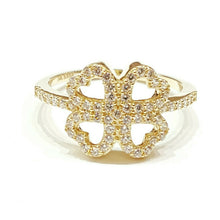Load image into Gallery viewer, 14k yellow Gold woman's clover leaf heart ring cubic zirconia size 7.25