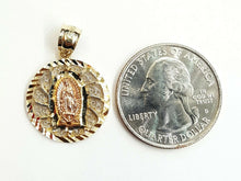 Load image into Gallery viewer, 14k tri color gold round virgin Mary Guadalupe pendant charm jewelry 0.74" 2.5g