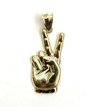 Load image into Gallery viewer, 10k yellow gold victory sign peace hand gesture pendant unisex diamond cut 2.1g