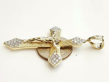 Load image into Gallery viewer, 10k yellow gold cross Jesus pendant with cubic zirconia fine gift jewelry 6.7g