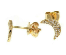 Load image into Gallery viewer, New 14k yellow Gold 0.11Ct Round Diamond moon stud Earrings Push Back Fastening