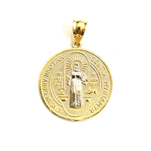 Load image into Gallery viewer, 14k gold two tone round saint Benedict San Benito pendant religious 0.96" 3.6g