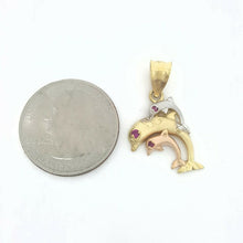 Load image into Gallery viewer, New 14k tri color Gold 3 dolphins Pendant charm gift fine jewelry for her 2.4g