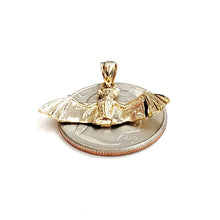 Load image into Gallery viewer, 14k yellow gold 3D bat open wings pendant charm gift fine jewelry polished 2.5g