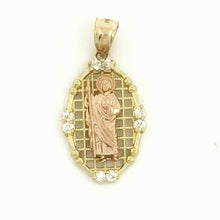 Load image into Gallery viewer, New 14k Gold two tone oval saint Jude juda Pendant charm cubic zirconia 2.9g