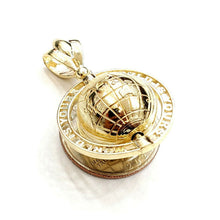 Load image into Gallery viewer, 10k yellow gold 3D Spinning round globe planet earth world map pendant 1" 9.2g