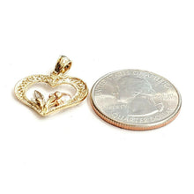 Load image into Gallery viewer, 14k 3 color solid Gold heart rose flower Pendant charm fine love jewelry 1.4g