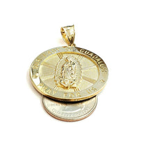 Load image into Gallery viewer, 10k yellow gold round virgin Mary Guadalupe pendant charm fine gift 1.44" 8.1g