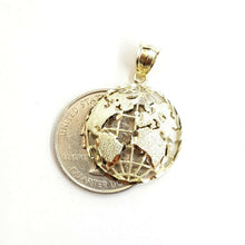 Load image into Gallery viewer, 10k yellow gold round globe planet earth world map pendant jewelry 0.88" 1.9g