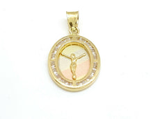 Load image into Gallery viewer, 14k tri color gold oval Jesus pendant charm cubic zirconia religious 1.2g