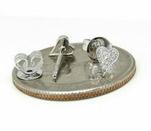 Load image into Gallery viewer, 14k white Gold 0.05Ct Round Diamonds heart stud Earrings Push Back Fastening