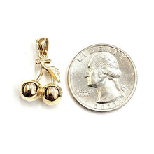 Load image into Gallery viewer, New 14k yellow gold 3D Cherry fruit leaf pendant charm Gift fine jewelry 3.4g