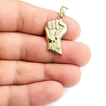 Load image into Gallery viewer, 10k yellow gold fist BLM black lives matter pendant charm jewelry unisex 1.9g