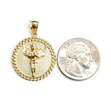 Load image into Gallery viewer, 10k yellow gold round angel pendant charm diamond cut jewelry 0.97" 3.8g