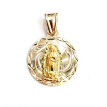Load image into Gallery viewer, 14k yellow gold round virgin Mary Guadalupe religious pendant diamond cut 2.2g