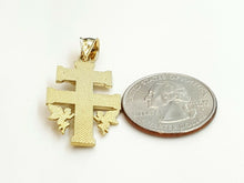 Load image into Gallery viewer, 10k Yellow gold Caravaca double cross with angel crucifix Jesus pendant 3.7g