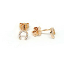 Load image into Gallery viewer, 14k rose Gold 0.06Ct Diamond horseshoe stud Earrings gift Push Back Fastening