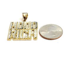 Load image into Gallery viewer, New 10k yellow Gold Hood Rich word Pendant charm diamond cut fine jewelry 7.2g
