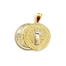 Load image into Gallery viewer, 14k gold two tone round saint Benedict San Benito pendant religious 0.96" 3.6g