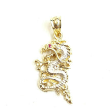 Load image into Gallery viewer, New 14k two tone Gold dragon Pendant charm fine jewelry 3D red eye unisex 3.2g