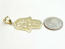 Load image into Gallery viewer, New 10k yellow gold khamsa hamsa hand lucky Jewish filigree pendant jewelry 3.6g