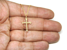 Load image into Gallery viewer, 14k yellow Gold 0.08Ct Round Diamond cross necklace pendant 18" adjustable chain