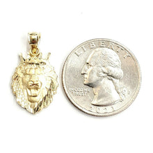 Load image into Gallery viewer, New 14k yellow Gold lion head face with crown Leo Pendant charm fine gift 2.4g