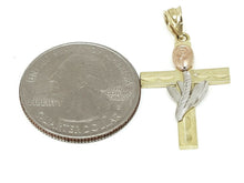 Load image into Gallery viewer, New 14k 3 color gold cross rose pendant charm fine gift religious jewelry 2g