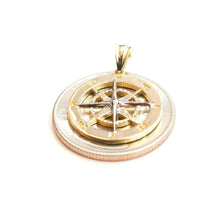 Load image into Gallery viewer, 14k two tone Gold round compass pendant charm gift fine jewelry 0.73" 3.2g

