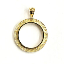 Load image into Gallery viewer, 14k yellow Gold Greek Key Frame bezel For 20 Pesos Coin  Gift fine jewelry 6.8g
