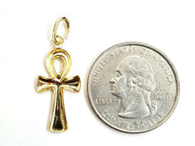 Load image into Gallery viewer, 14k yellow gold tiny Egyptian ankh cross pendant religious fine jewelry 0.7g
