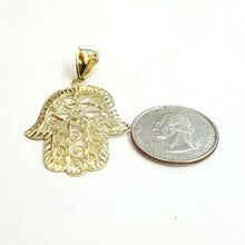 Load image into Gallery viewer, New 10k yellow gold khamsa hamsa hand lucky Jewish filigree pendant jewelry 3.9g
