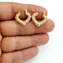 Load image into Gallery viewer, 10K yellow Gold 0.77" 4.3mm tiny heart bamboo Earring women fine jewelry 1.9g
