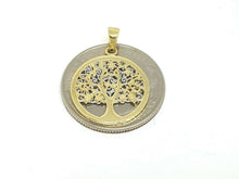 Load image into Gallery viewer, 14k two tone gold round tree of life lucky pendant charm fine gift for her 2g

